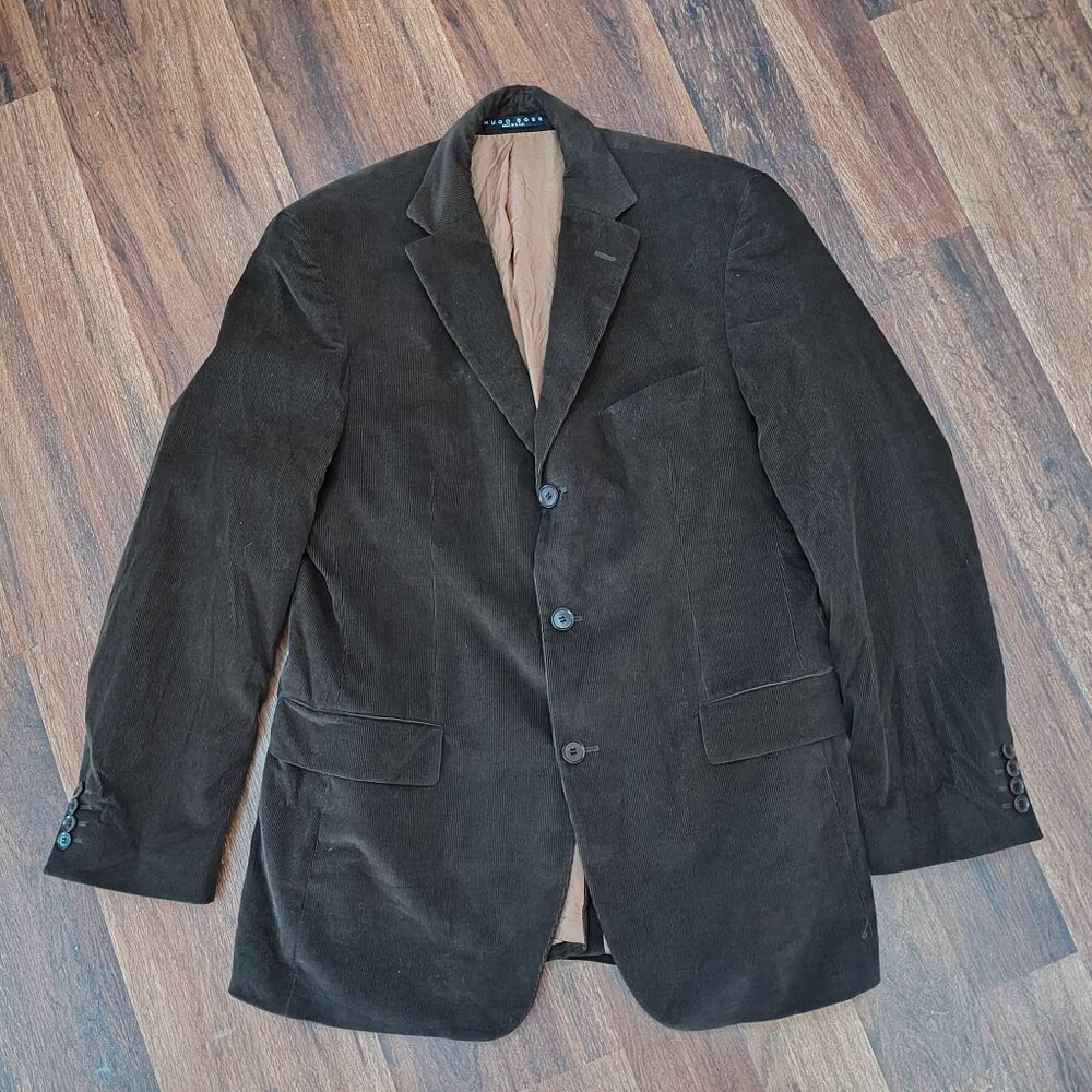 Hugo Boss Corduroy Blazer Mens 40R Brown Sport Coat Suit Jacket Cotton USA Made